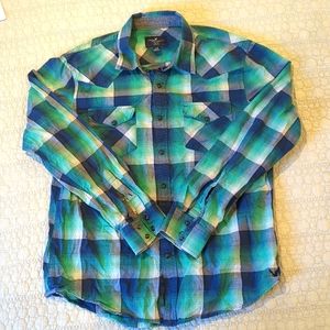American Eagle Blue Plaid Button Up